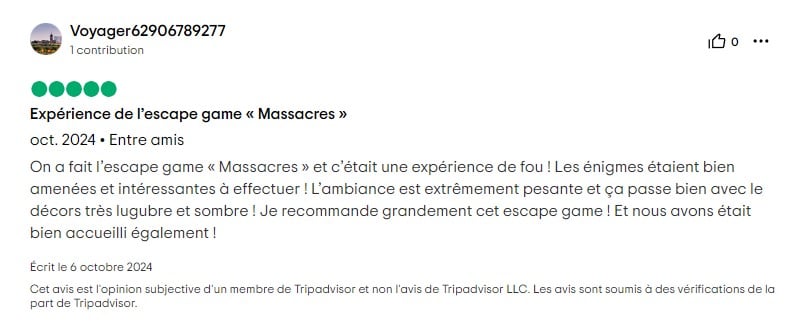 avis tripadvisor escape game horreur bordeaux